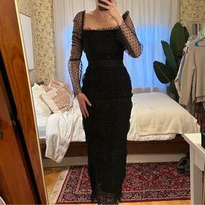 Black bandage maxi dress lace sleeves Sz M